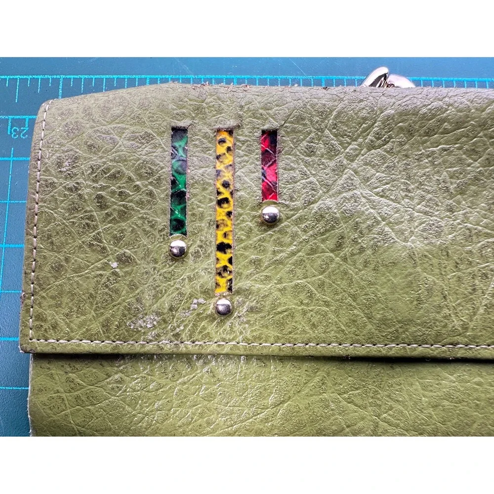 VTG Princess Gardner Leather Wallet Green Buffalo Leather Envelope Folding Coin